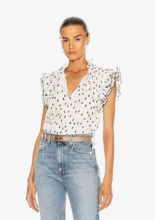 WHITE POLKA-DOT PLEATED TOP