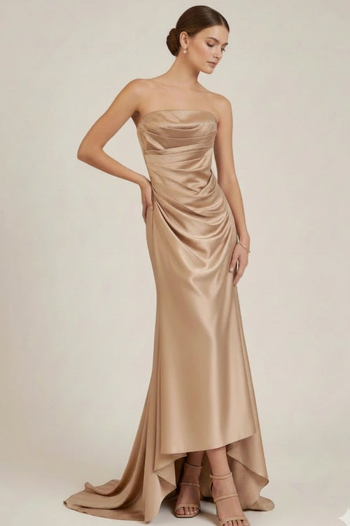LIGHT BROWN DRAPED MAXI DRESS
