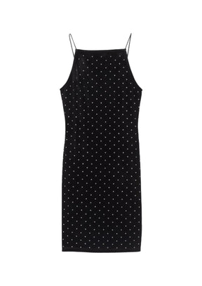 BLACK VELVET RHINESTONE MINI DRESS