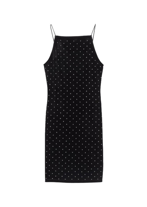 BLACK VELVET RHINESTONE MINI DRESS