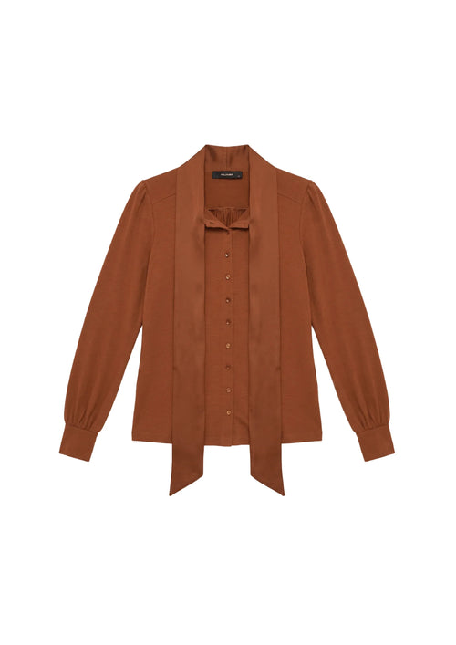 BROWN PUSSY BOW BLOUSE