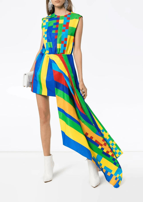 ASYMMETRICAL MULTICOLOR DRESS