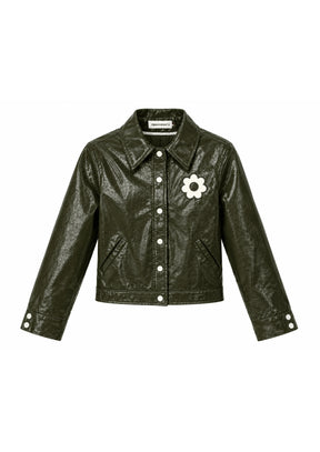 KHAKI VINYL FLORAL JACKET