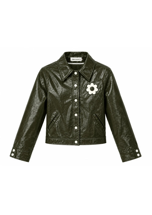 VESTE FLEURIE EN VINYLE KAKI