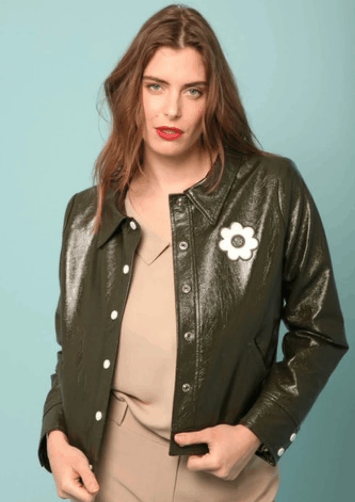 KHAKI VINYL FLORAL JACKET