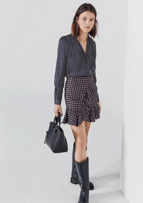 TARTAN AND METALLIC THREAD RUFFLED SKIRT