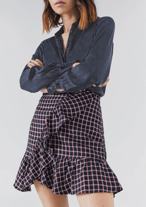 Tartan et métallique en jupe à volants