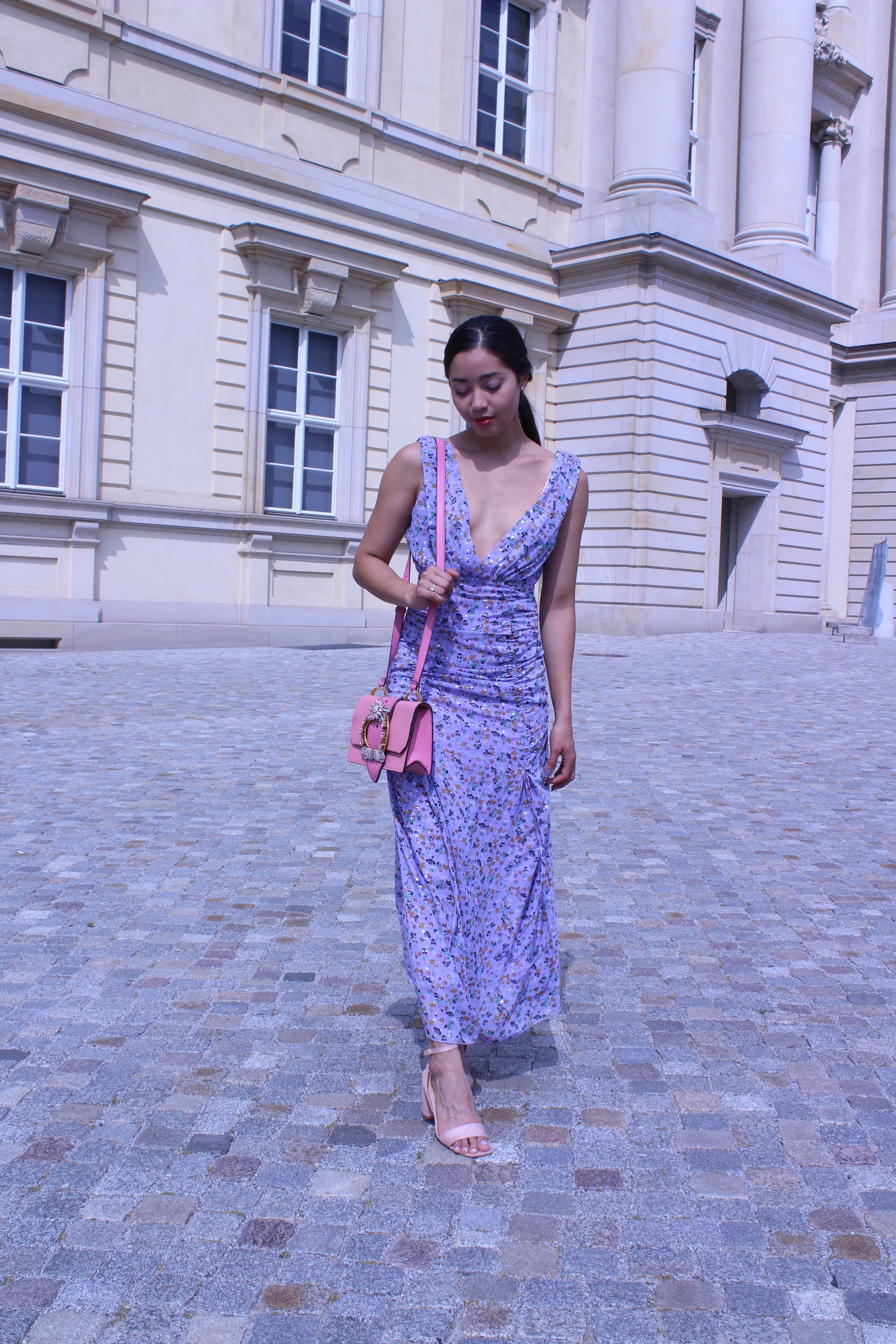 VIOLET LONG FLORAL PRINTED DRESS