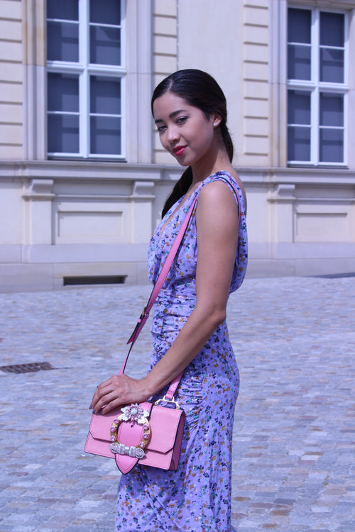VIOLET LONG FLORAL PRINTED DRESS