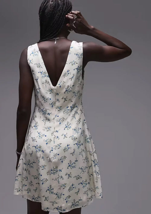 IVORY FLORAL V-NECK MINI DRESS
