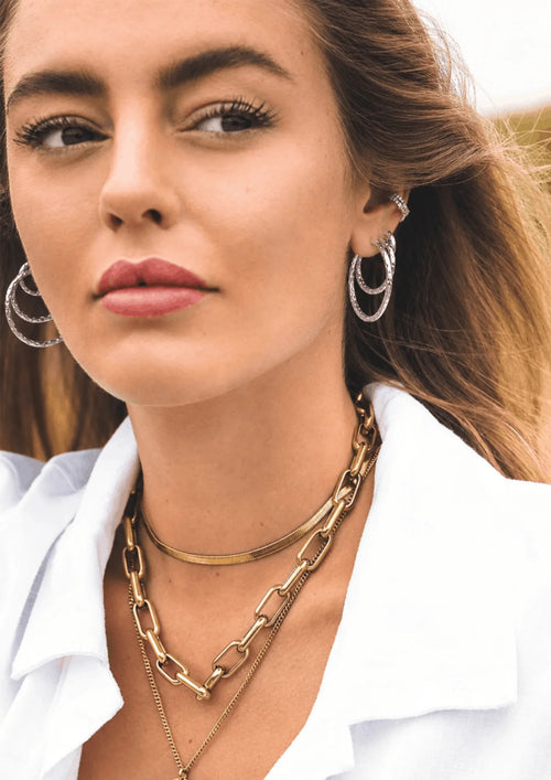 SILVER TEXTURED HOOP EARRINGS