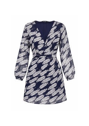 NAVY BLUE DRESS WITH LEAF PRINTS