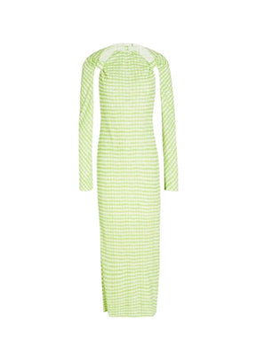 GREEN NODI GINGHAM CUTOUT MIDI DRESS