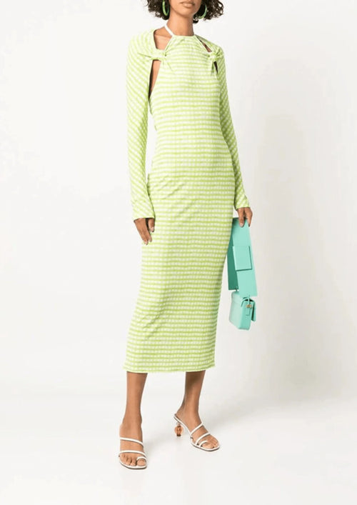 Green Nodi Gingham Ausschnitt Midi Kleid