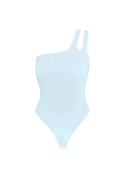 LIGHT BLUE TWO STRAP ASYMMETRIC BODYSUIT