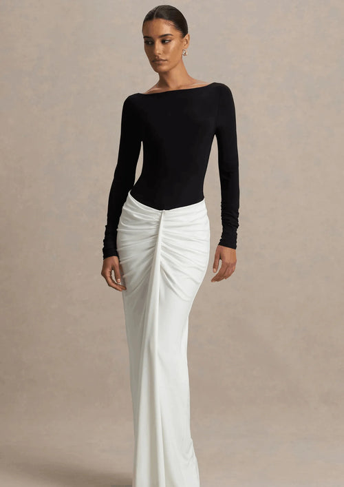 BLACK & WHITE RUCHED MAXI DRESS