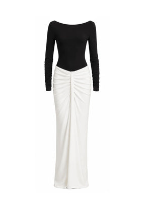 BLACK & WHITE RUCHED MAXI DRESS