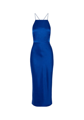 BLUE SATIN MIDI DRESS