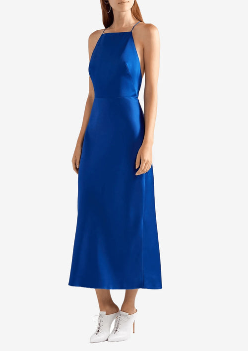 BLUE SATIN MIDI DRESS