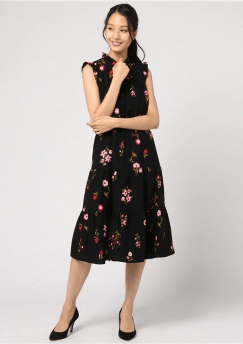 ROBE MIDI NOIRE À FLEURS