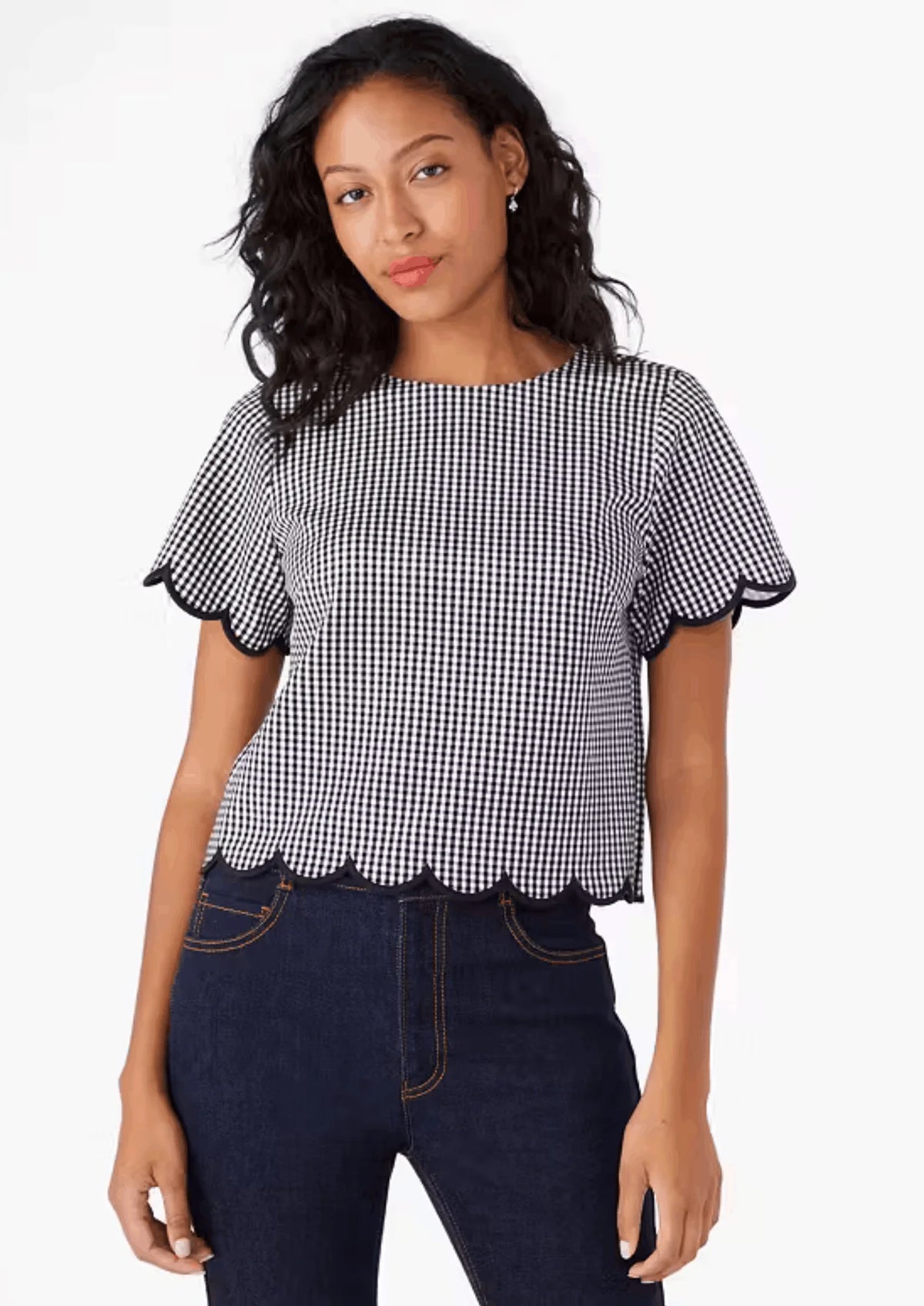JAZZY GINGHAM SCALLOPED TOP