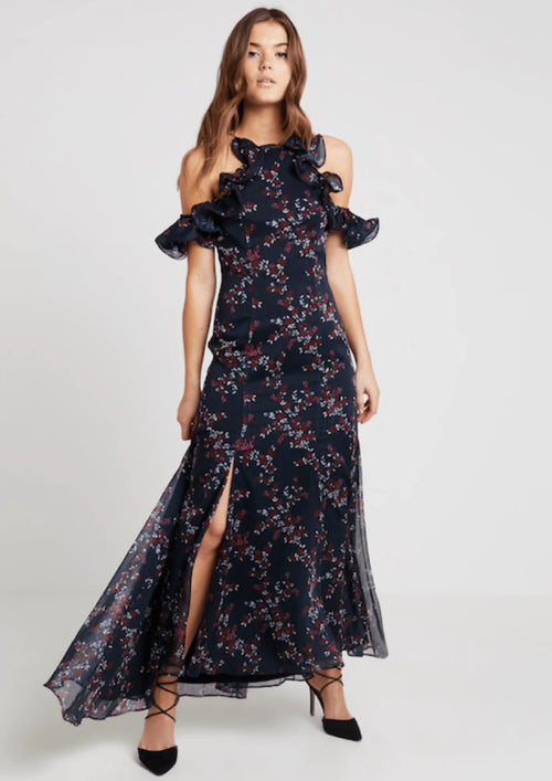 Robe florale bleu marine