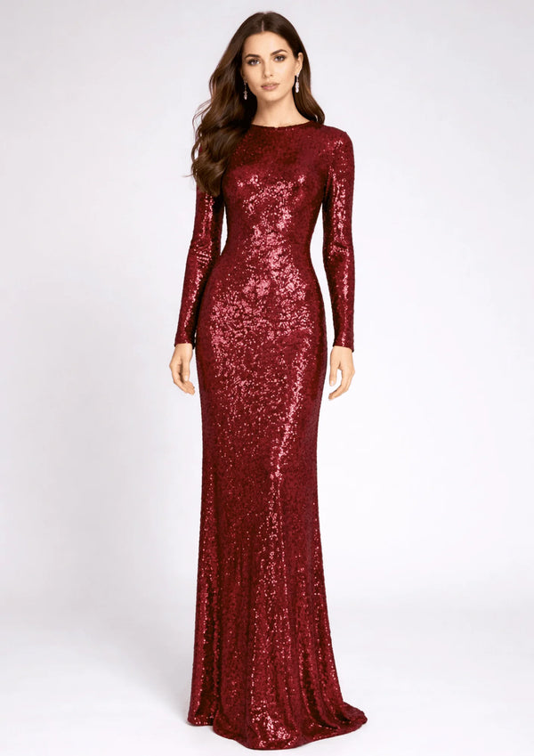 BURGUNDY SEQUIN MAXI DRESS