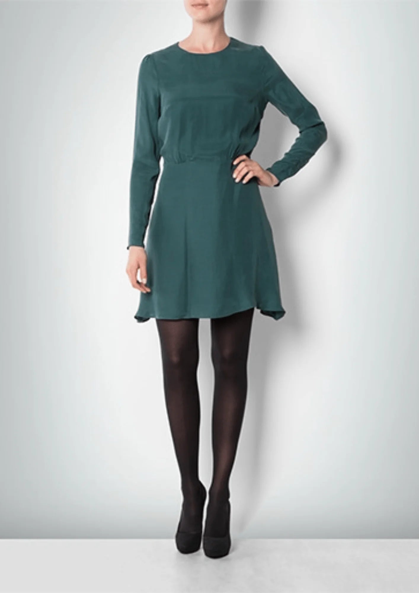 Waldgrün Seiden Mini -Kleid