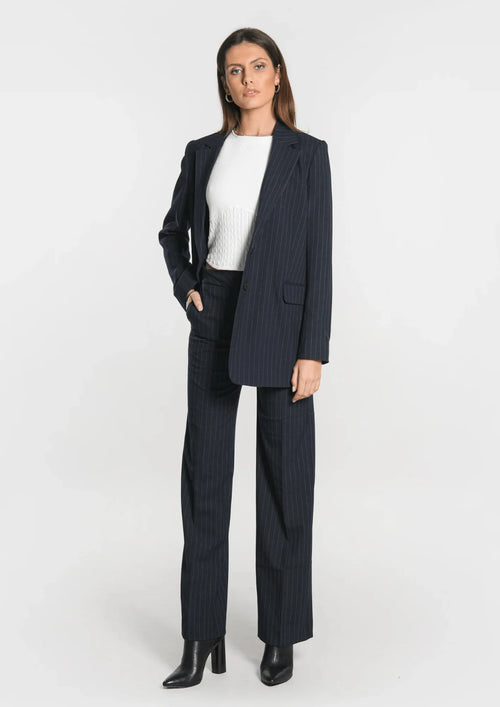 BLACK STRIPED TAILORED TROUSERS