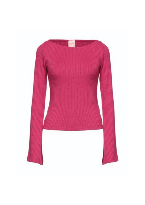 FUCHSIA RIBBED LONG-SLEEVED TOP
