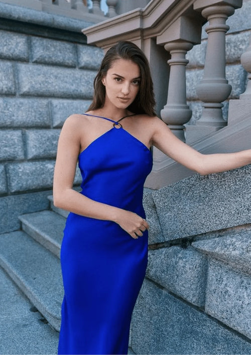 ROYAL BLUE SATIN MAXI DRESS