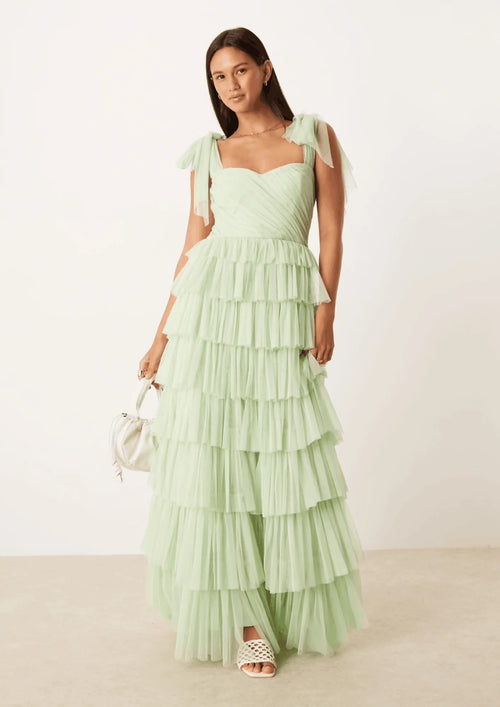 GREEN OPHELIA TULLE MAXI DRESS