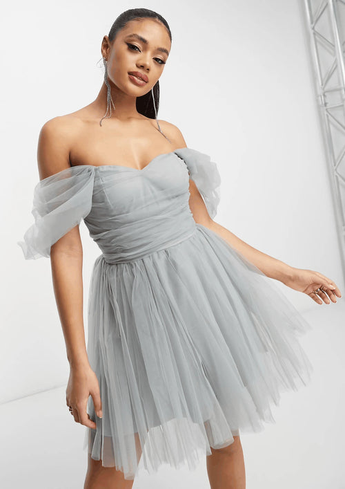 GREY SYDNEY TULLE MINI DRESS