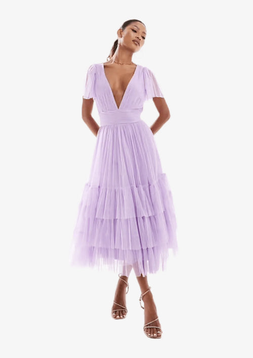 LAVENDER MADISON TULLE MIDI DRESS