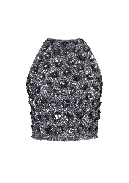 GREY GUI CHARCOAL SEQUIN TOP