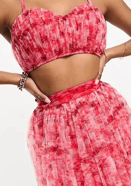 RED FLORAL CROPPED TOP