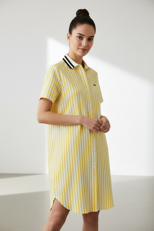 YELLOW STRIPED SHIRT-DRESS