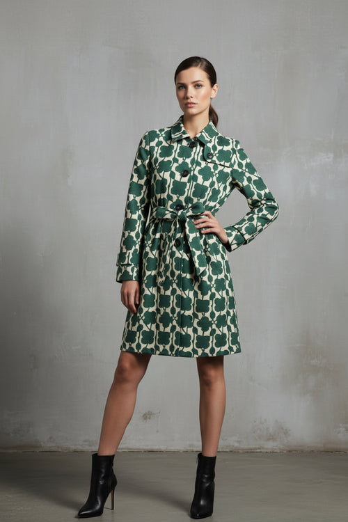 TRENCH-COAT VERT À MOTIFS FLEURIS