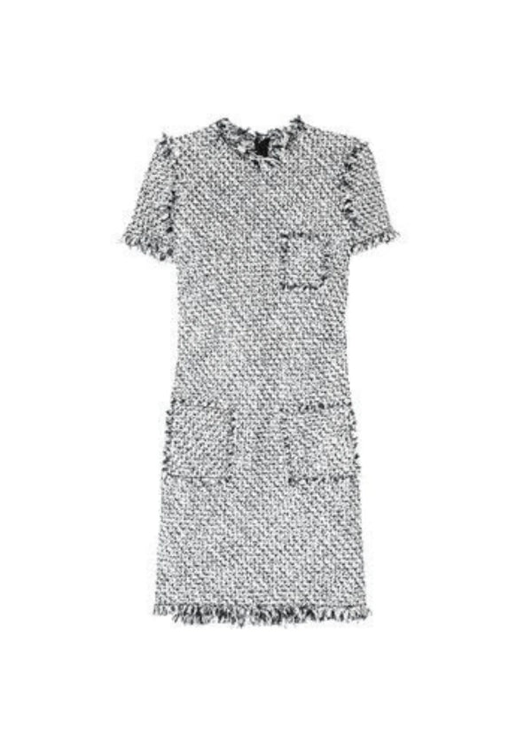 BLAUES TWEEDKLEID MIT FRANSEN