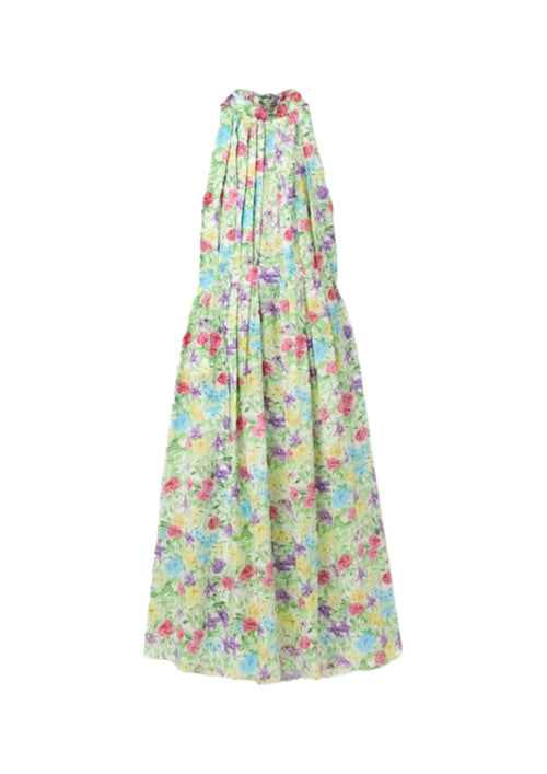 MULTICOLORED PLEATED FLORAL MIDI DRESS