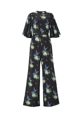 BLACK FLORAL SILK JUMPSUIT