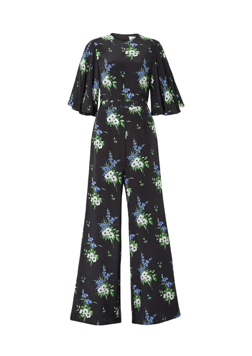BLACK FLORAL SILK JUMPSUIT