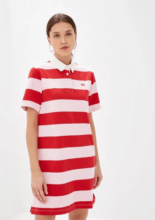 RED STRIPED RUGBY MINI DRESS