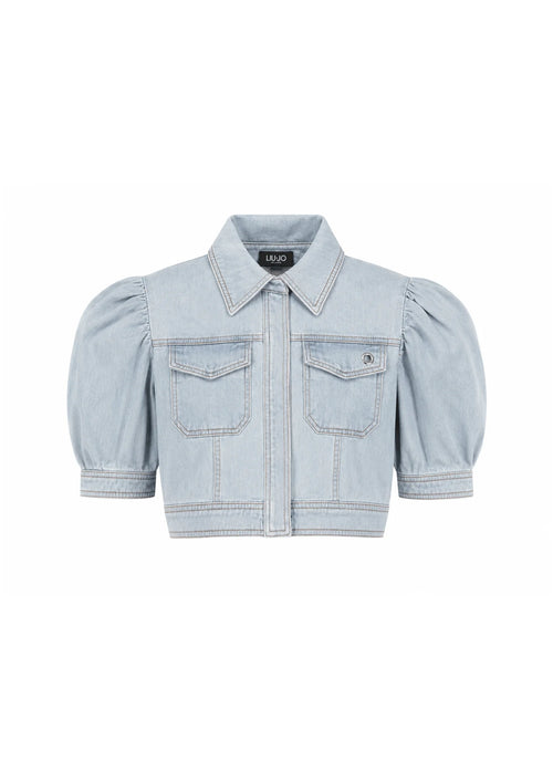 LIGHT BLUE CROP DENIM JACKET