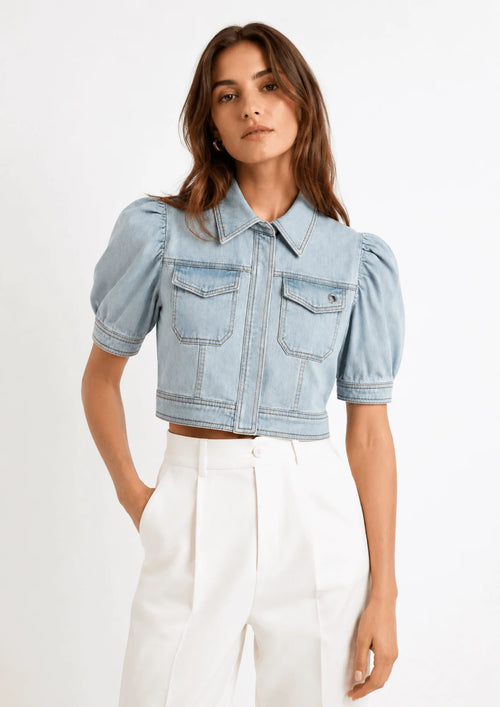LIGHT BLUE CROP DENIM JACKET