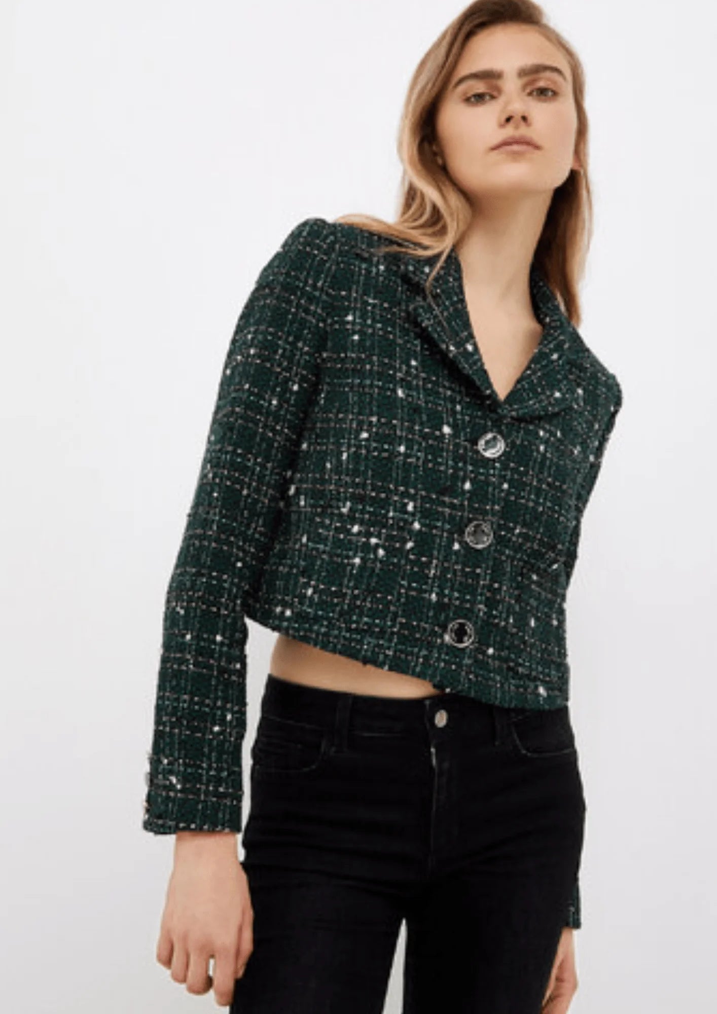 GREEN TWEED SHORT BLAZER