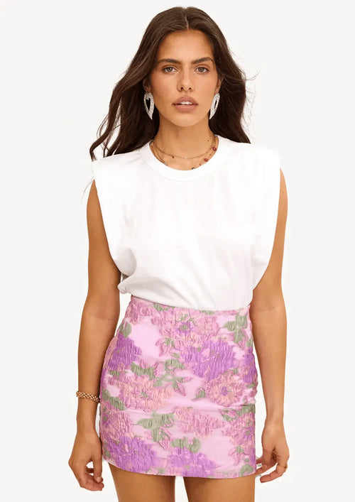 PINK FLORAL JACQUARD MINI SKIRT