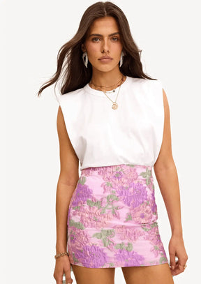 PINK FLORAL JACQUARD MINI SKIRT