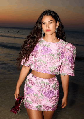 PINK FLORAL JACQUARD TOP
