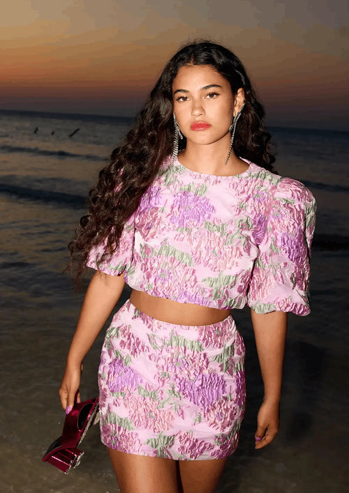 PINK FLORAL JACQUARD TOP